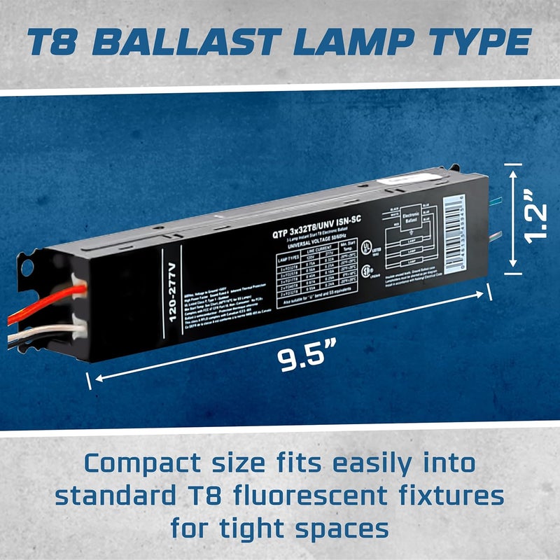 OHLECTRIC Replacement for Sylvania Ballast QTP 3X32T8/UNV ISN-SC, Philips ICN-3P32-N, Keystone KTEB-332-UV-IS-N-P, for 3 Fluorescent T8 Lamps - 120-277V - 32 Watt - Image 3
